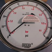 WIKA Pressure Gauge 0100psi 6" Dial 316 SS Lwr Mount 232.50.6" 1/2"NPT 4213971