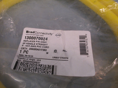Brad Connectivity 6P Female Straight 6' 16/6 AWG PVC Cord 1300070024