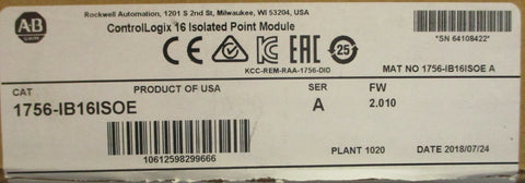 Allen Bradley 1756IB16ISOE Ser A ControlLogix 16 Isolated Point Module FW 2.010
