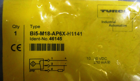 Turck Bi5M18AP6XH1141 Proximity Sensor 1030VDC 200mA Sn: 5mm ID No: 46145