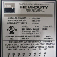 Sola HS5F5AS HeviDuty General Purpose Transformer 1PH 60Hz 240V X 480V Primary