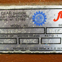 Grove Gear TM12622 Gear Reducer Flexaline 10:1 Ratio 3.950 input HP left output