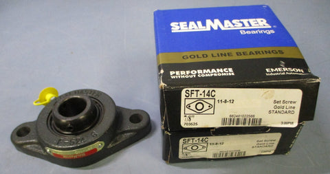 (Lot of 2) SealMaster SFT14C 2 Bolt Flange Mount Bearing 7/8" Bore Gold Line