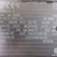Nord SK80LH/4 TF Inverter Duty Motor 33511190 9/16" Shaft Dia. 3PH 0.75kW 60Hz
