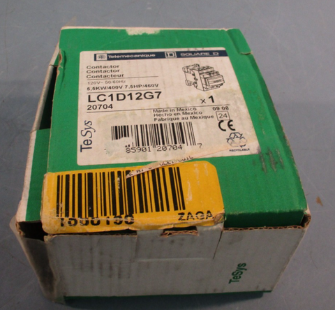 Schneider Electric/Telemecanique LC1D12G7 AC Contactor 120V coil 3NO 3P 5.5kW