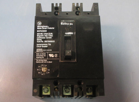 Westinghouse MCP0358CR 7 Amp Motor Circuit Protector Breaker 3 Pole, 600VAC Used
