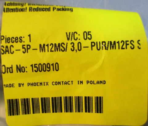 Phoenix Contact SAC5PM12MS/3,0PUR/M12FS 5Pos. Sensor/Actuator Cable 3m Long