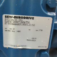 Sew Eurodrive SAF47-DRN71M4/TH Gearmotor 60Hz, IP56, 266/460 TEFC 3PH 1730rpm