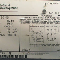 General Electric K130 AC Motor 5K49PN8049 1.5HP 1725RPM 208230/460V 7/8" Shaft