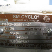 SUMITOMO SMCYCLO SPEED REDUCER GEARBOX RATIO 29:1 RPM 1750 CNHXS6100Y29