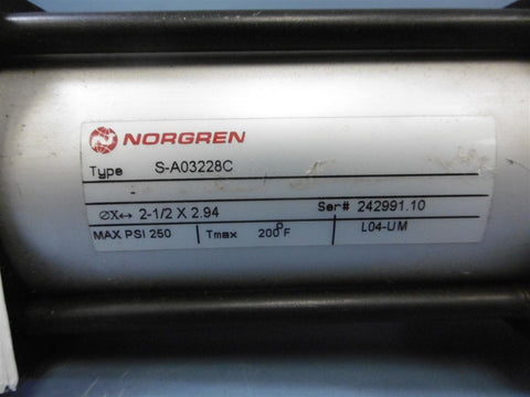 Norgren Pneuamatic Cylinder: S-A03204C Max PSI 250