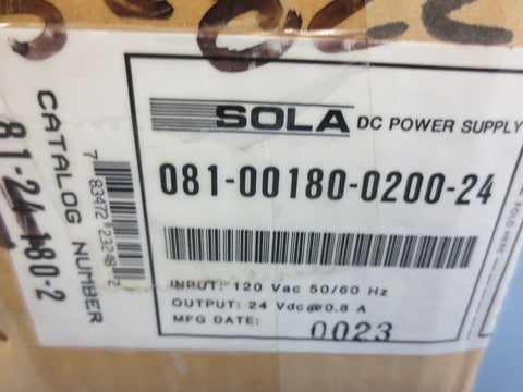 Sola 081-00180-0200-24 Dc Power Supply 24V Vdc 120V Vac