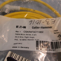 Lot of (3) Cutler Hammer CSAS3F3CY1802 Micro Cable 3pin Straight 2.0m