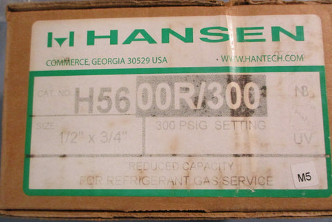 Hansen H5600R/300 Refrigerant Pressure-Relief Valve 1/2" x 3/4" 300PSIG