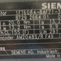 Siemens 1FT60848AF713EA1 Servo Motor 3PH 7900 / 3000RPM 13/16" Shaft Dia