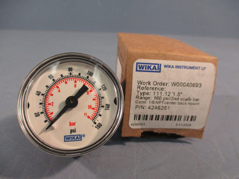 WIKA 4246251 0-160PSI 1.5" Type 111.12 Center/Back Mount Gauge P/N 4246251