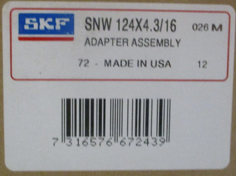 SKF SNW 124X4.3/16 Adapter Assy 4.188" Bore 4.638" W 1:12 Taper Adapter Sleeve