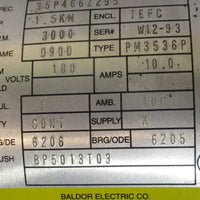Baldor VP3588D DC Motor 1.5 kW 3000 RPM 180 Volt Spec 35P466Z295 Fr D90D