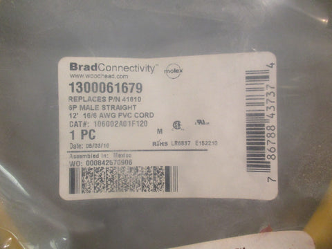 Molex Brad Connectivity 1300061679 Mini-Change A-Size Single-Ended Cordset 12' L