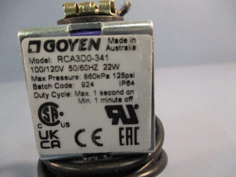 GOYEN RCA3D0341 SOLENOID VALVE 100/120V 50/60HZ 22W 860KPa 125psi IP64