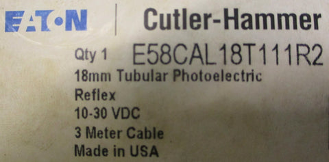 Eaton Cutler Hammer E58CAL18T111R2 18mm Tubular Photoelectric Sensor 1030VDC
