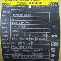Baldor Reliance 35Z886Q130G1 Motor 208230/460V 3450RPM 7.77/3.5A 7/8" Shaft