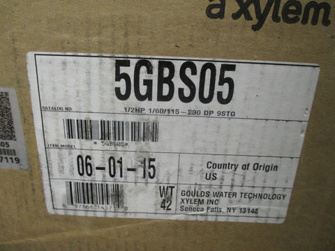Goulds 1/2HP Single Phase MultiStage Centrifugal Booster Pump 5GBS05
