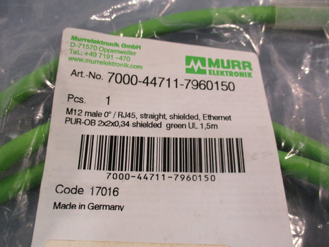 Murr Elektronic 700447117960150 M12 Male RJ45 Straight Shielded Ethernet Cable