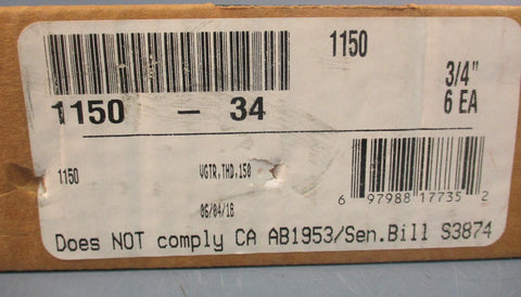 Milwaukee Valve 1150-34 Gate Valve 5JLZ0 3/4" NPT 150SWP 300WOG Box of 6