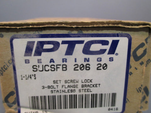 IPTCI BEARINGS Stainless Steel 11/4"S 3Bolt Flange Bracket SUCSFB20620