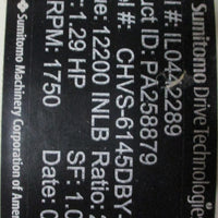 Sumitomo CHVS6145DBY289 Gear Reducer 289:1 Ratio, 12200 InLb, 1.29 Input HP