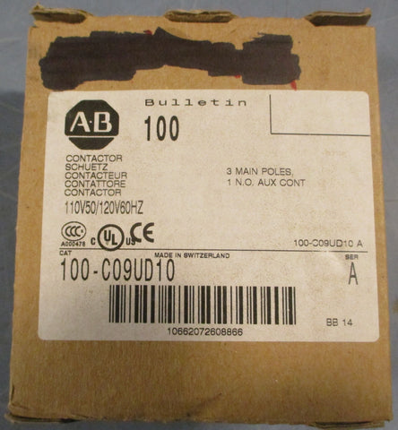 Allen Bradley 100C09UD10 Ser A Contactor 110V50/120V60HZ 3 Pole