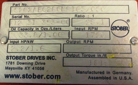 Stober Drives S202AB0280MR163/050 Gear Reducer 28.1:1 Ratio, 2.2 Input HP