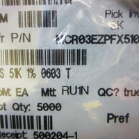 Rohm MCR03EZPFX5102 Thick Film Chip Resistor, 0603, 51K ohms, 1/10W, 9508 pcs