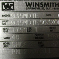 Winsmith 935MDTE503X0FA Speed Reducer 40:1 Ratio 1.85HP 1750RPM 1-3/4" Shaft Dia