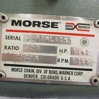 Baldor VM3546T Motor 1725RPM 1HP 60Hz W/ Morse Gear Reducer 25GSA 20:1 Ratio