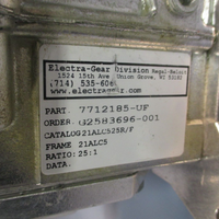 ElectraGear Gearbox Frame 21ALC5, Ratio 25:1 21ALC525R/F Model: 7712185UF
