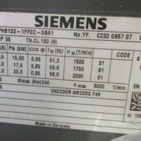 Siemens Servo Motor 1PH8133-1FF02-0BA1 Inverter Duty 445V, 2000 RPM, 20 kW NIB