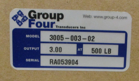 Group Four 3005-003-02 Load Cell Transducer 3.00 Output at 500 LB