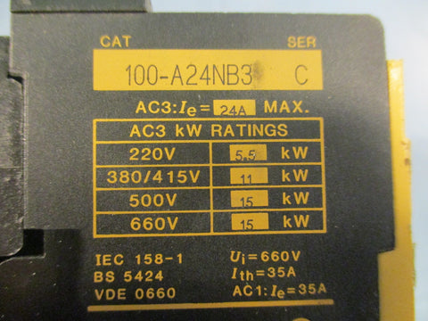 Allen-Bradley 100-A24NB3 Contactor Ser C 24A 600VAC 10AWG Max 60/75°C