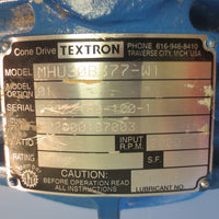 Textron Cone Drive 5:1 Gear Reducer MHU30B377W1 2000 Input RPM 5.05 Rating