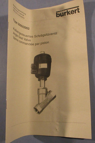 Burkert 2000 Pneumatic Valve 001422 Pilot 2.7-10bar Pmed 16bar 2-Way Solenoid