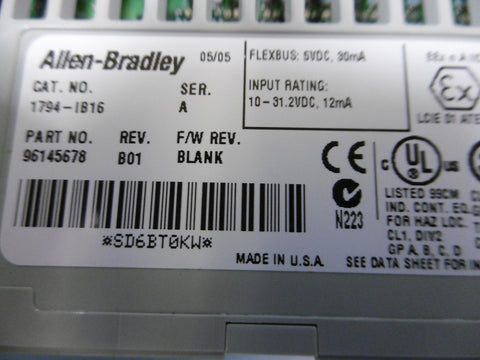 Allen Bradley 1794IB16 Flex I/O Input Module 1031.2V Vdc