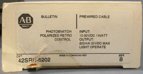 Allen Bradley 42SRU6202 Ser B Photoswitch Polarized Retro Control 1030VDC