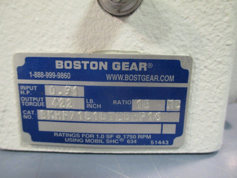 Boston Gear Gearbox Speed Reducer 56C 0.91HP 15:1 BKHF71815TB5HP16