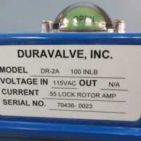 Duravalve DR-2A 100 INLB Electric Actuator Valve 115VAC .55 Lock Rotor Amp