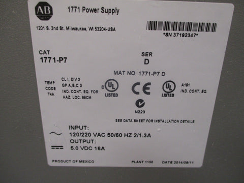 AllenBradley Power Supply Module Series D  1771P7