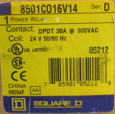 Square D 8501CO16V14 Power Relay Class 8501 Series D Type C 24VAC