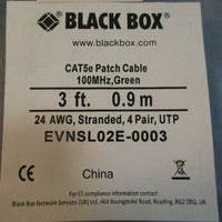 Black Box EVNSL02E0003 CAT5e Patch Cable 100MHz Green 3ft .9M NEW