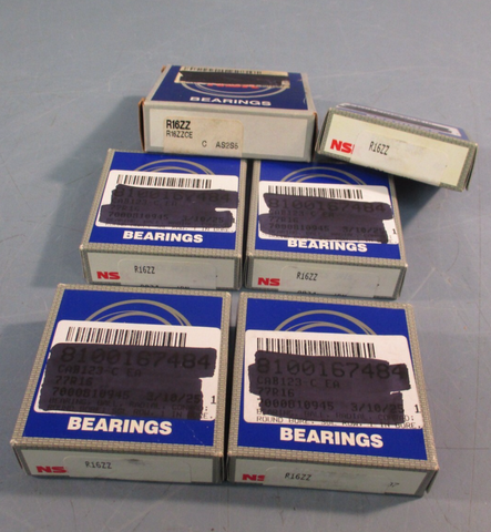 Lot of (6) NSK R16ZZ Deep Groove Ball Bearing, 1.000" Bore, 2.000" OD 1/2" Width